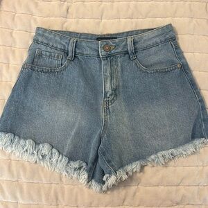 Blue Denim Frayed Shorts